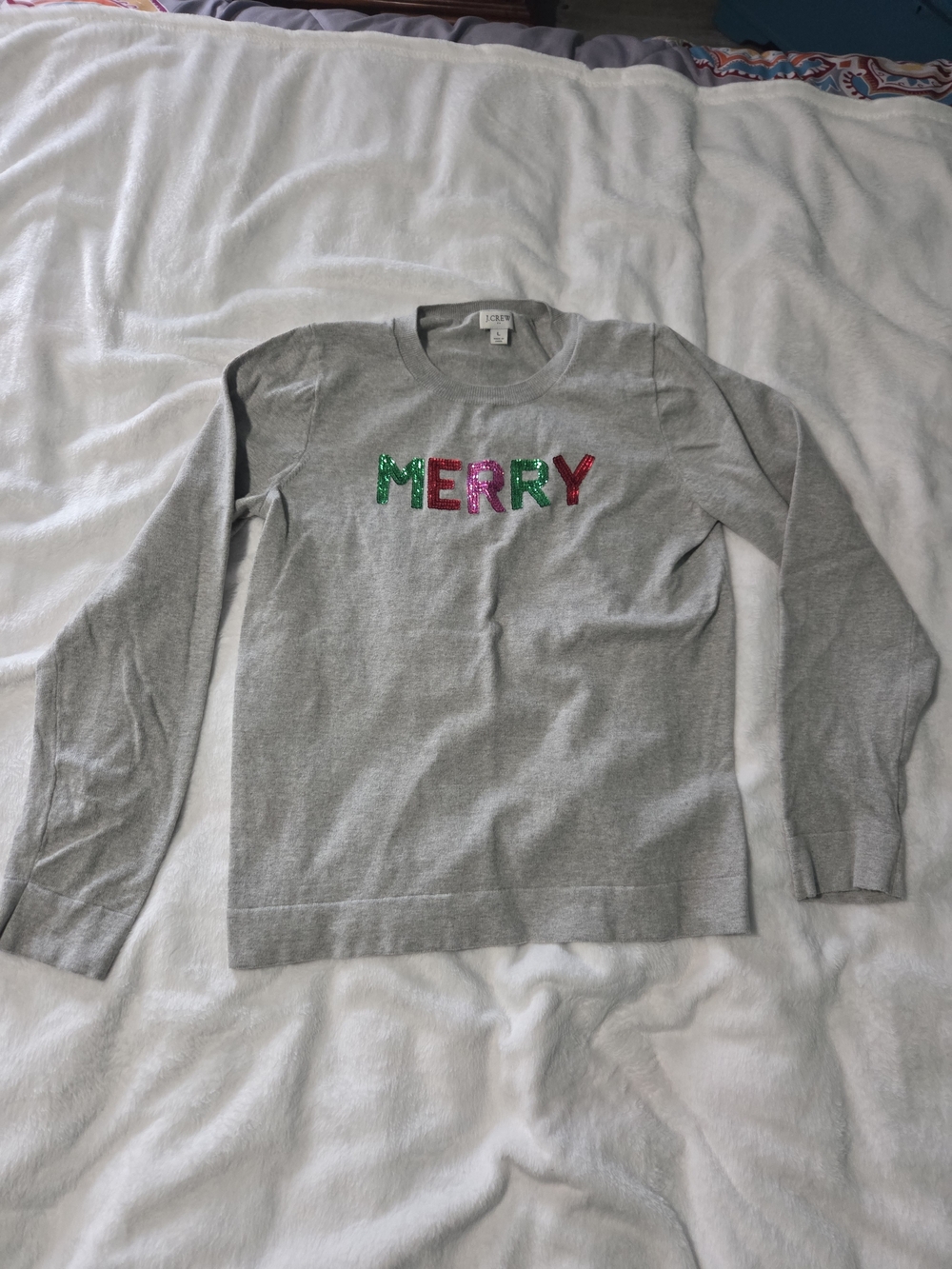 J. Crew Gray 'MERRY' Sequin Sweatshirt